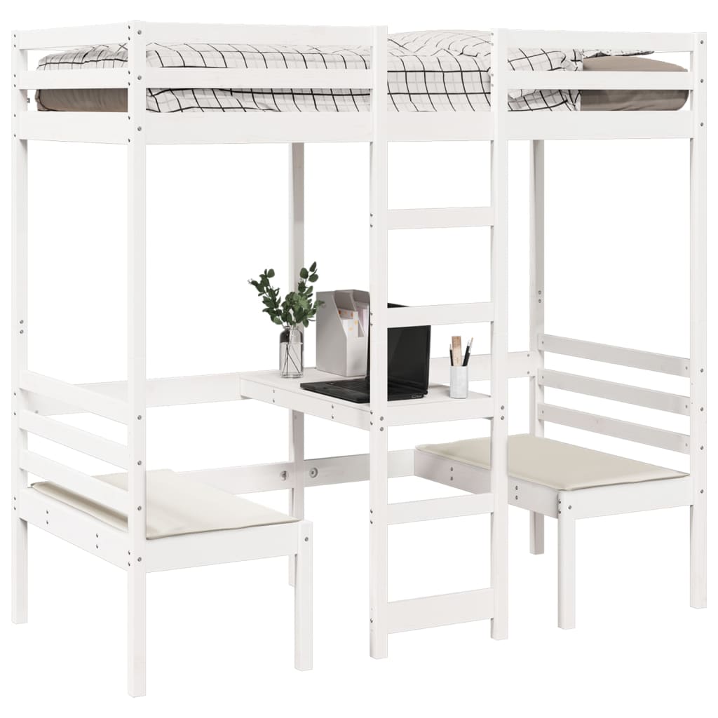 Lit mezzanine avec bureau et chaises blanc 75x190 cm pin massif Lits & cadres de lit vidaXL   