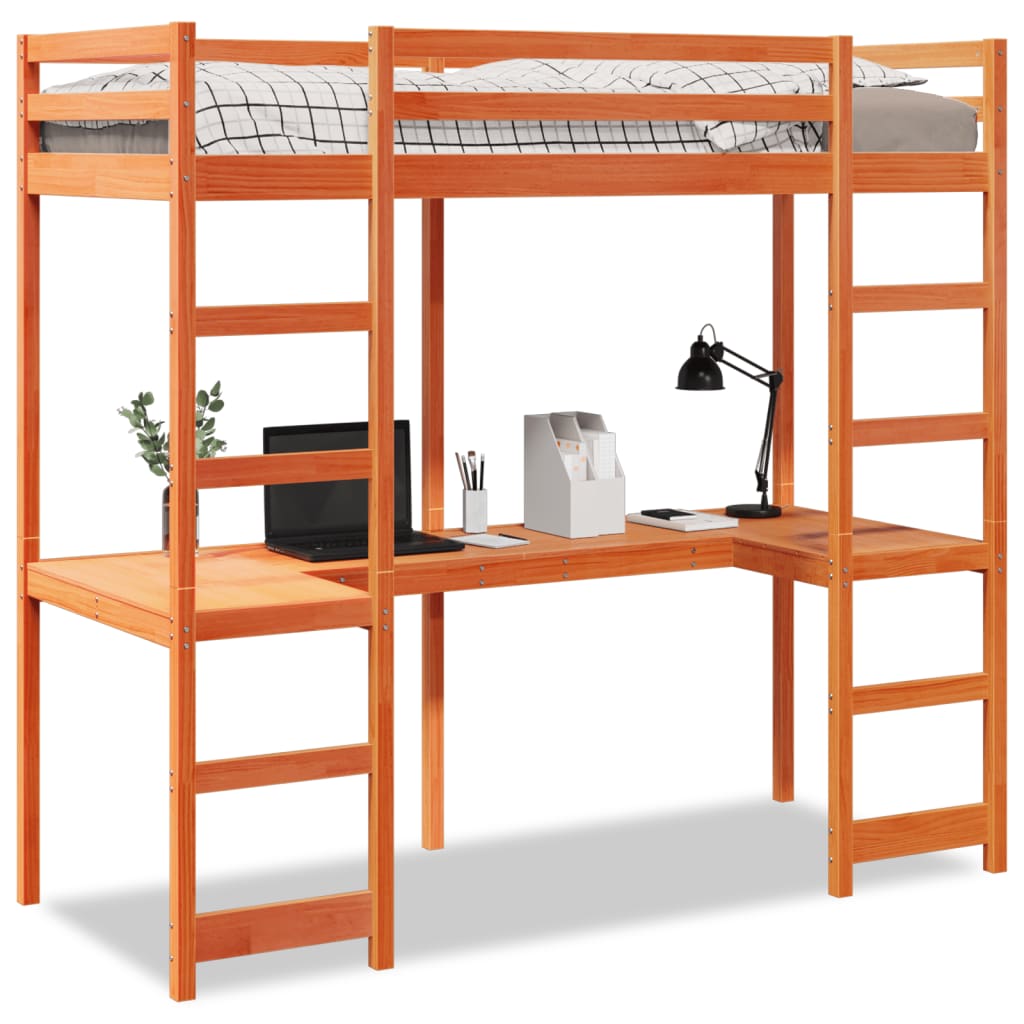 Cadre de lit superposé avec bureau 90x200 cm bois pin massif Lits & cadres de lit vidaXL   