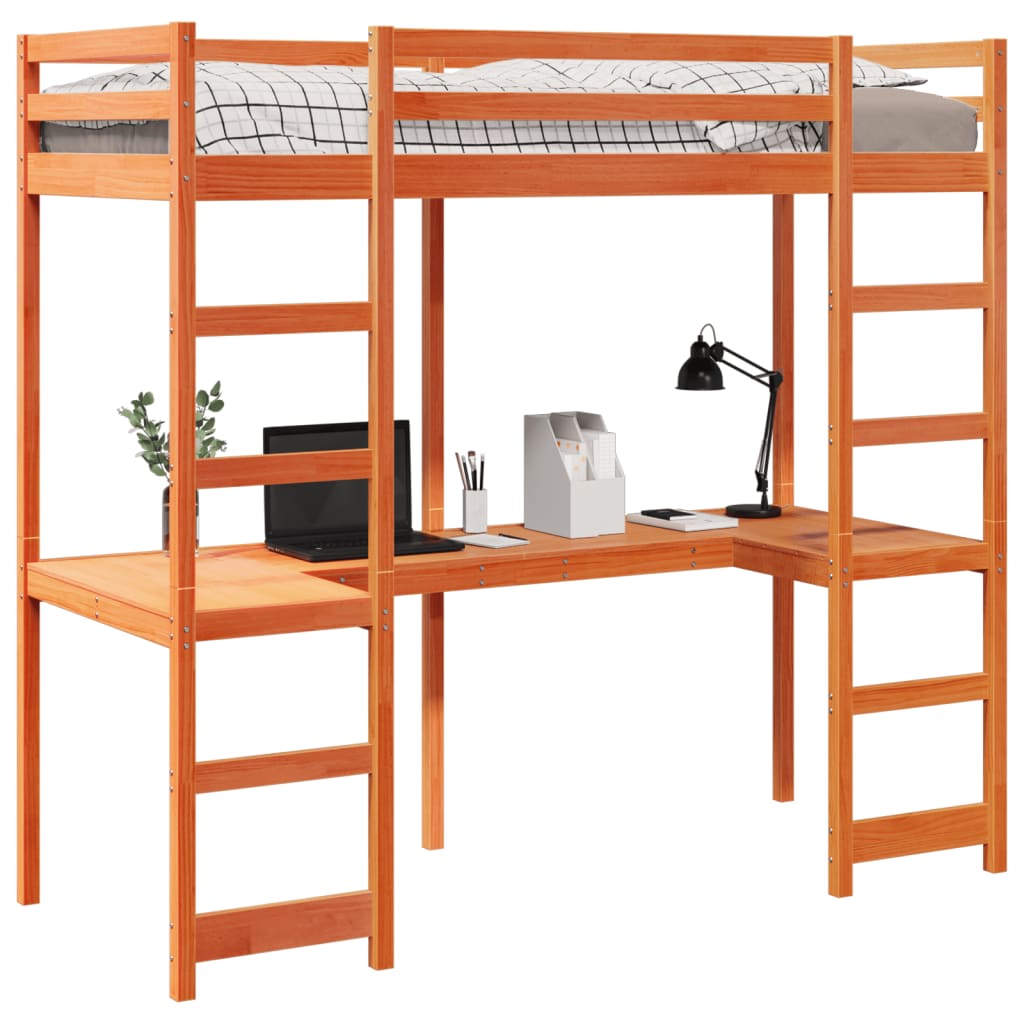 Cadre de lit superposé avec bureau 90x200 cm bois pin massif Lits & cadres de lit vidaXL   