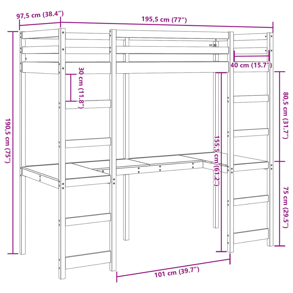 Cadre de lit superposé sans matelas blanc 90x190 cm pin massif Lits & cadres de lit vidaXL   