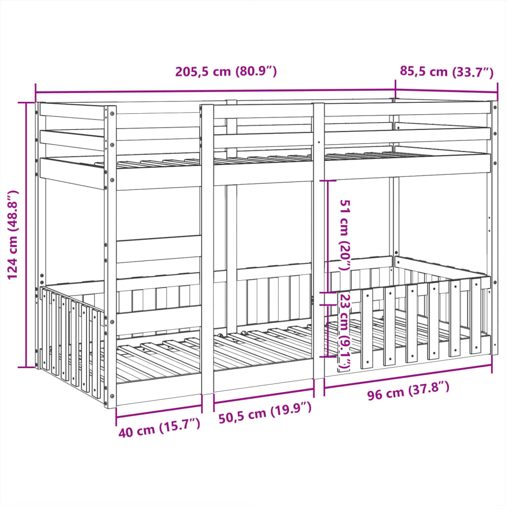 Lit superposé 80x200 cm Bois de pin massif Lits & cadres de lit vidaXL   