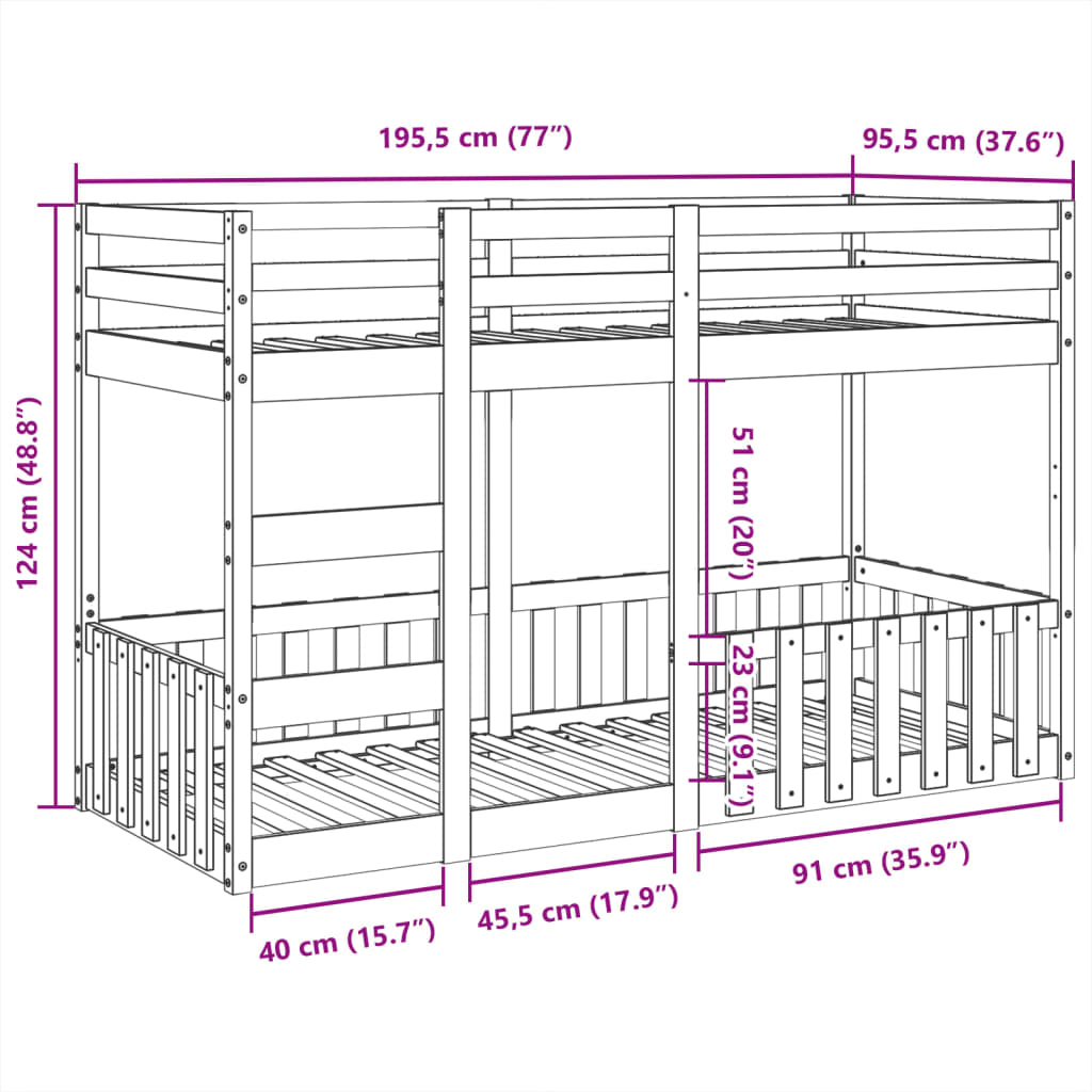 Lit superposé 90x190 cm Bois de pin massif Lits & cadres de lit vidaXL   