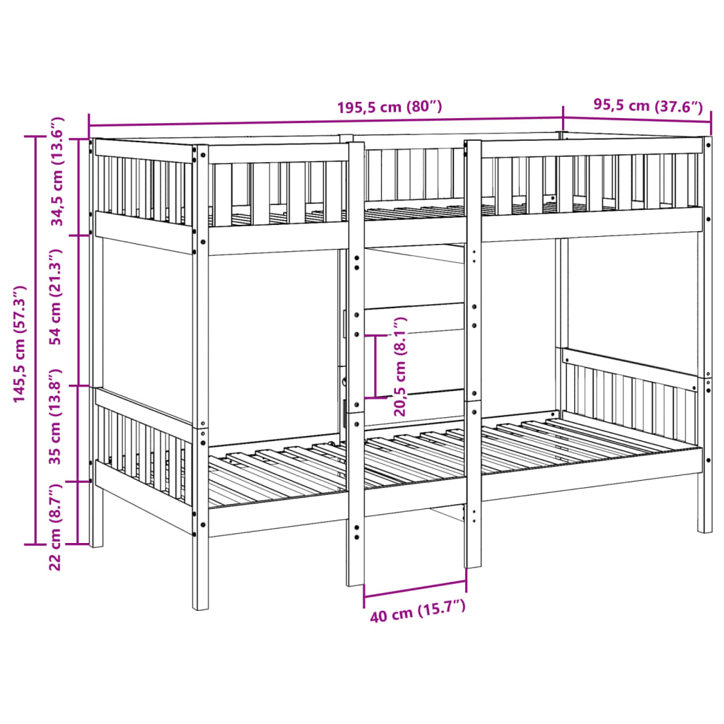 Lit superposé 90x190 cm Bois de pin massif Lits & cadres de lit vidaXL   