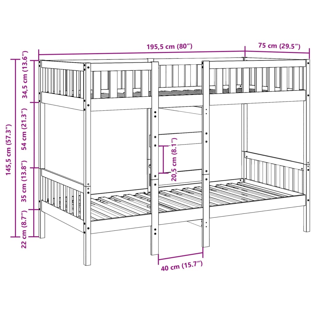 Lit superposé 75x190 cm Bois de pin massif Lits & cadres de lit vidaXL   