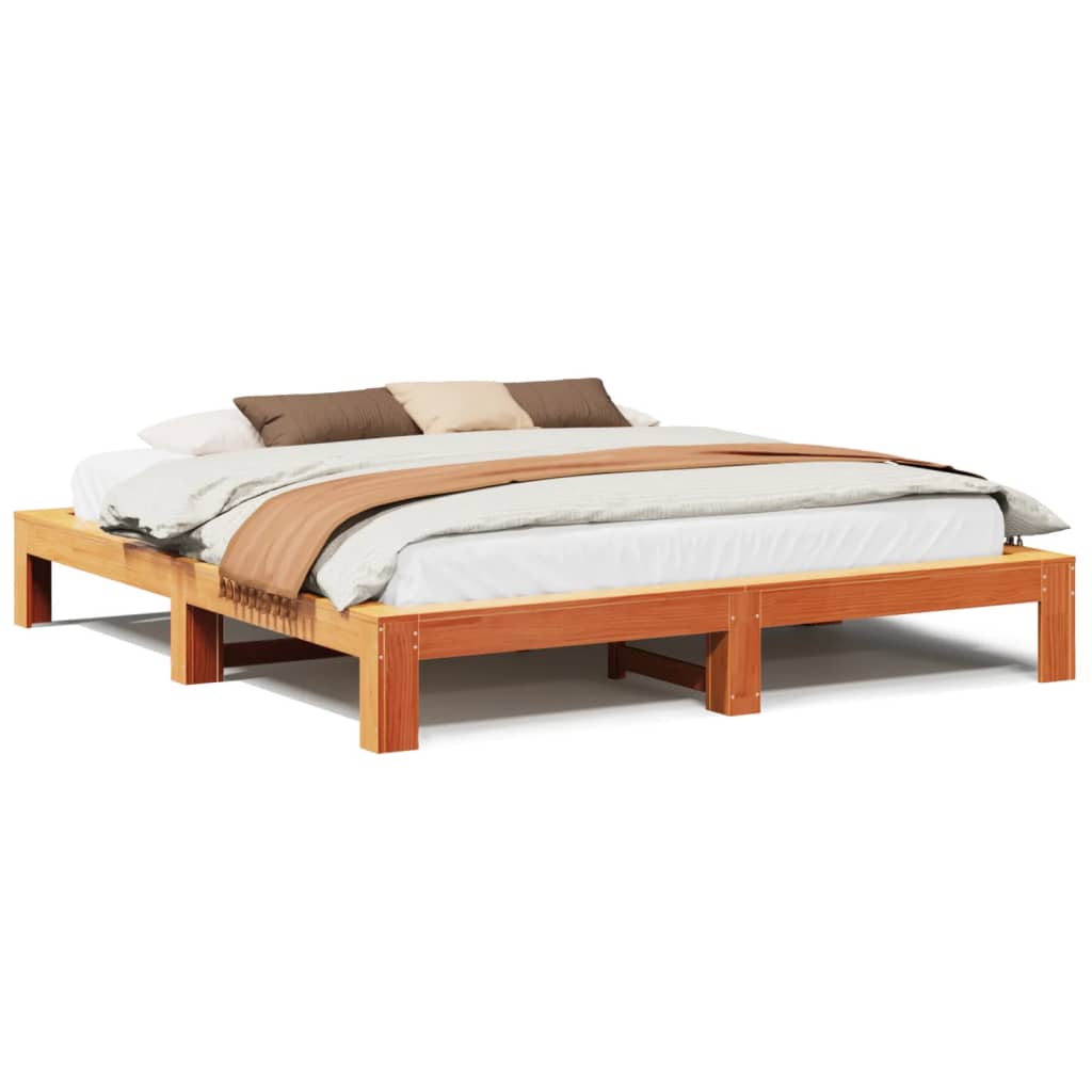 Cadre de lit sans matelas cire marron 180x200cm bois pin massif Lits & cadres de lit vidaXL   