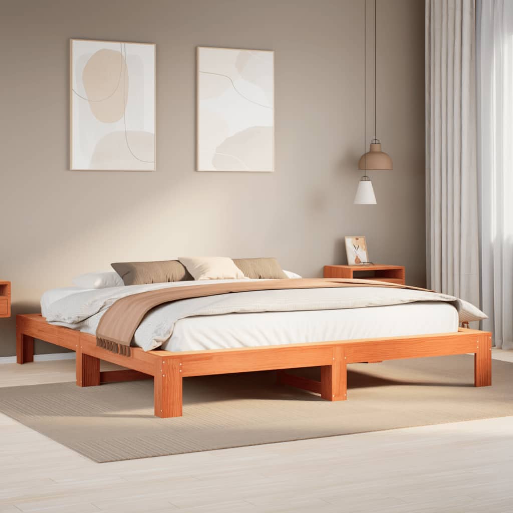 Cadre de lit sans matelas cire marron 180x200cm bois pin massif Lits & cadres de lit vidaXL   