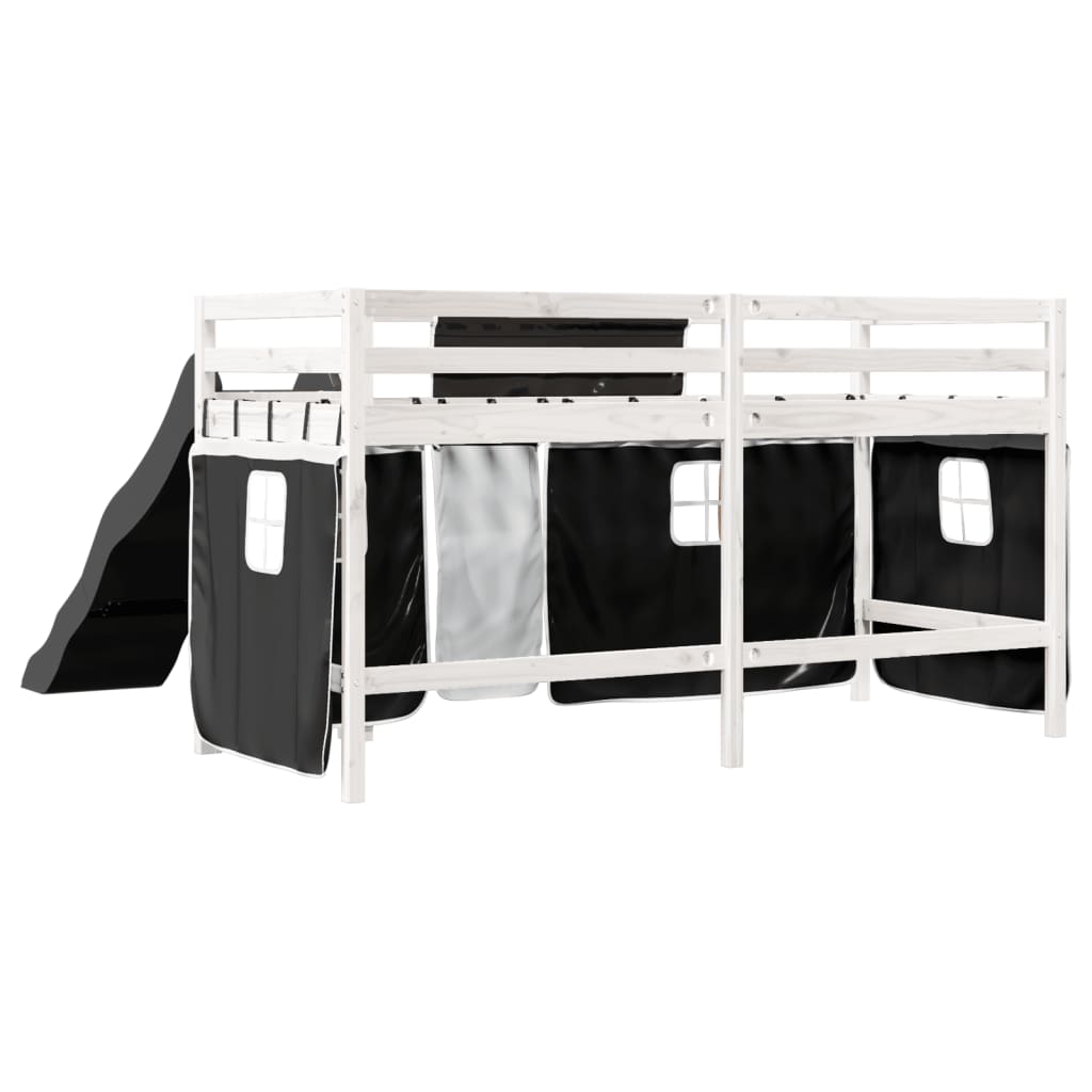 Lit mezzanine enfants et rideaux blanc/noir 80x200cm pin massif Lits & cadres de lit vidaXL   