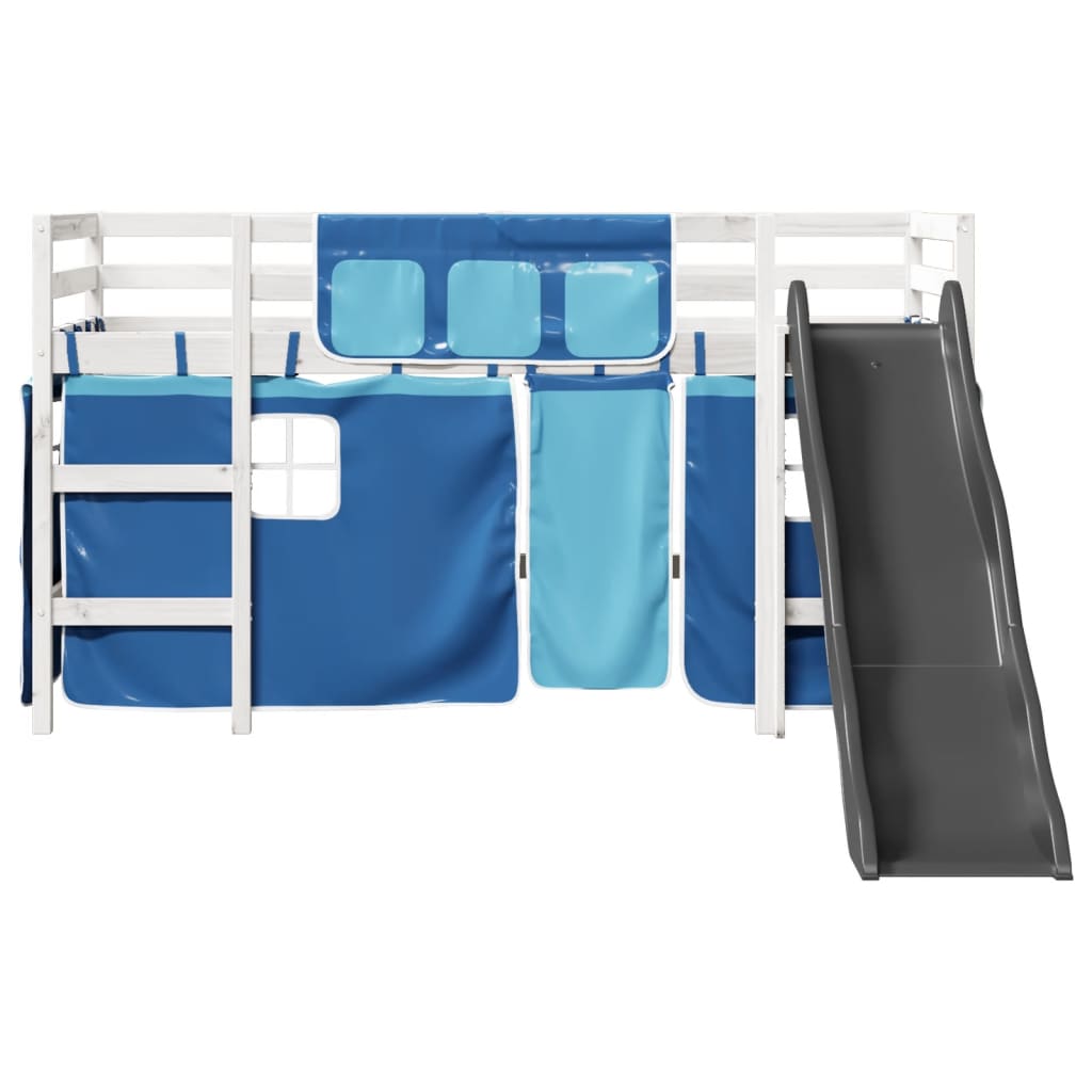 Lit mezzanine enfants et rideaux bleu 80x200cm bois pin massif Lits & cadres de lit vidaXL   