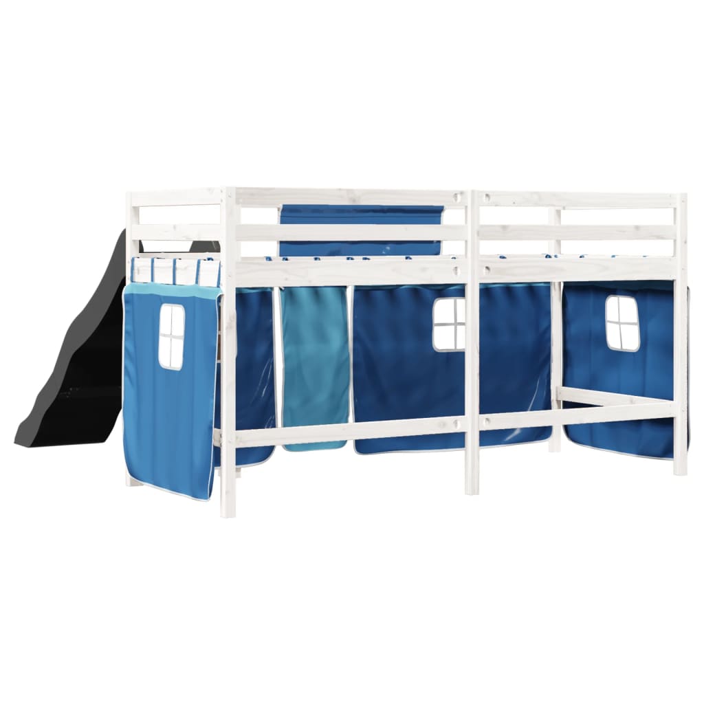 Lit mezzanine enfants et rideaux bleu 80x200cm bois pin massif Lits & cadres de lit vidaXL   