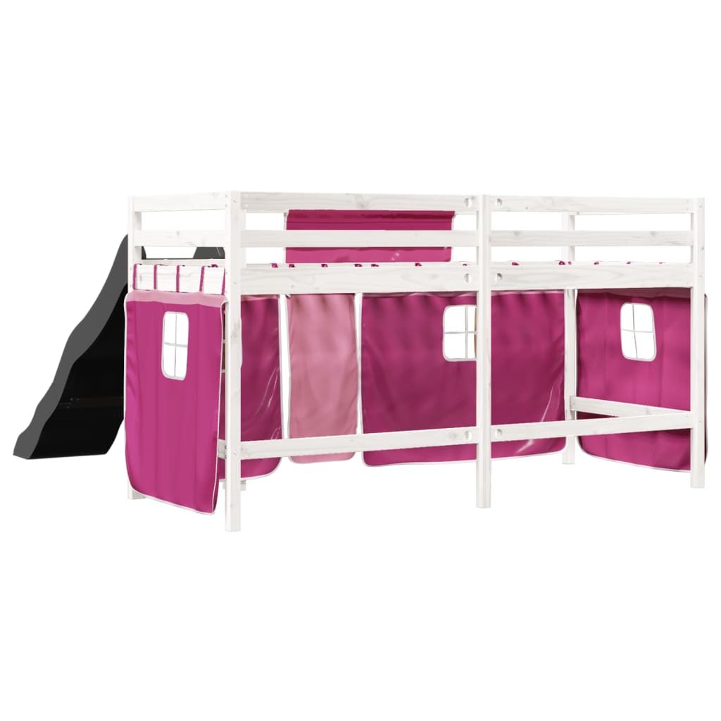 Lit mezzanine enfants et rideaux rose 80x200cm bois pin massif Lits & cadres de lit vidaXL   