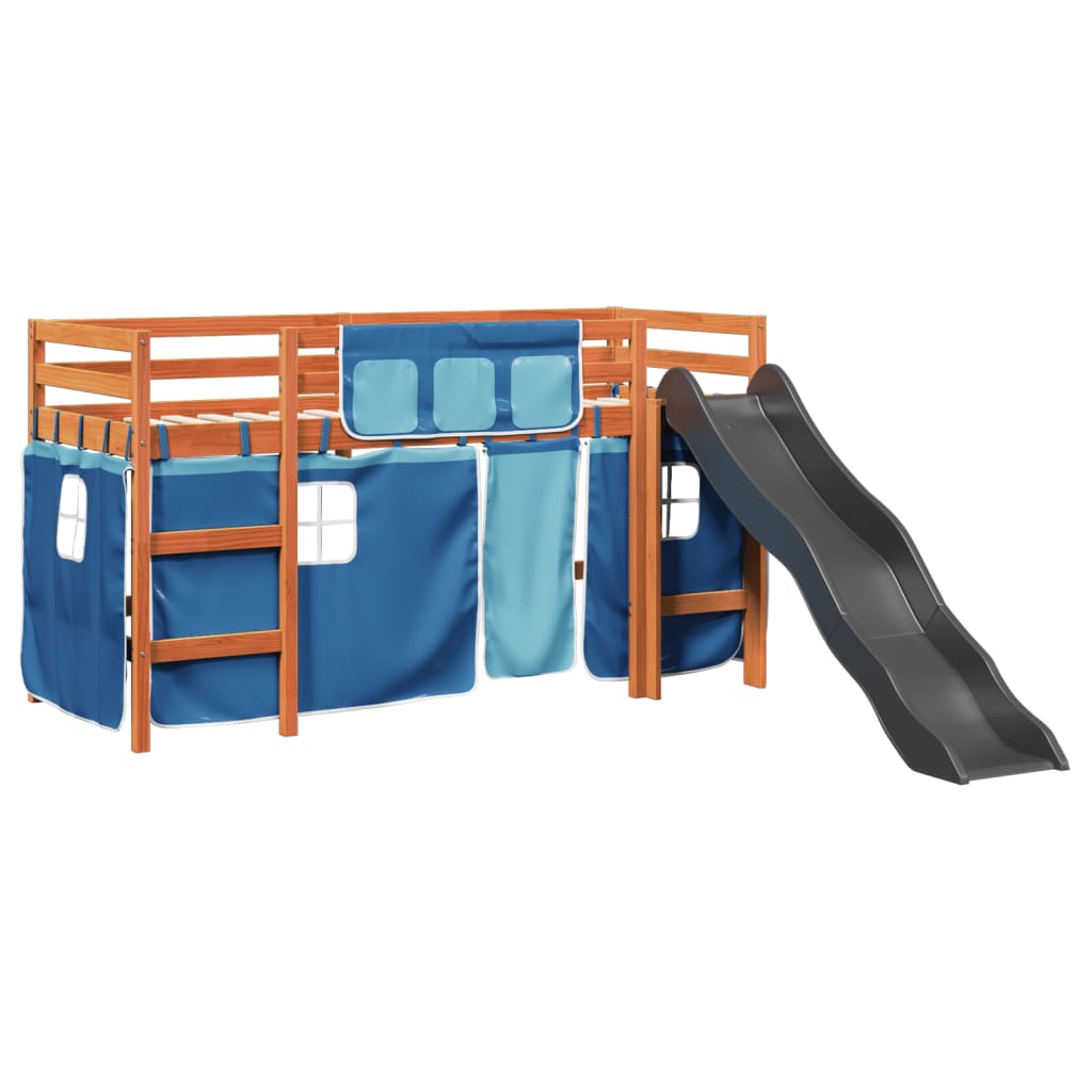 Lit mezzanine enfants et rideaux bleu 80x200cm bois pin massif Lits & cadres de lit vidaXL   