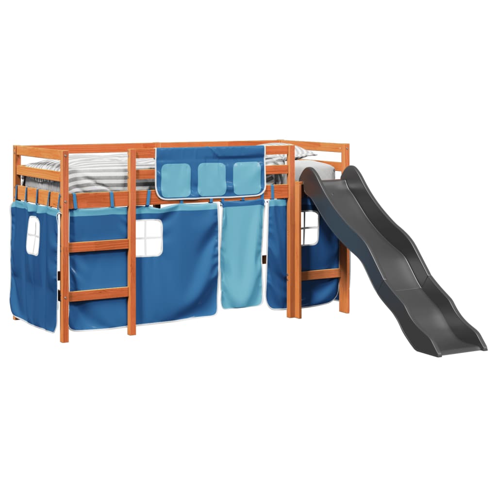 Lit mezzanine enfants et rideaux bleu 80x200cm bois pin massif Lits & cadres de lit vidaXL   