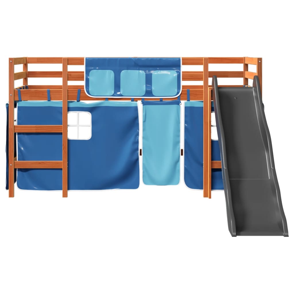 Lit mezzanine enfants et rideaux bleu 80x200cm bois pin massif Lits & cadres de lit vidaXL   