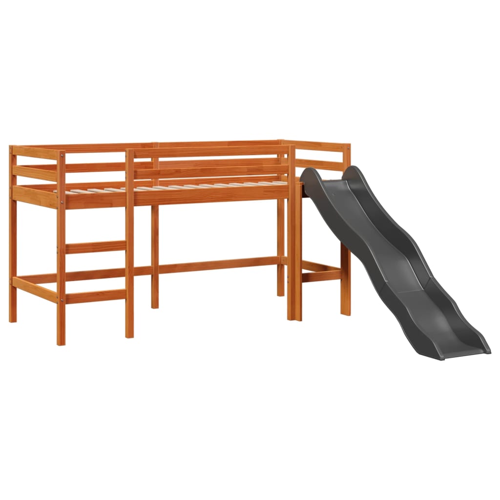 Lit mezzanine enfants et rideaux bleu 80x200cm bois pin massif Lits & cadres de lit vidaXL   