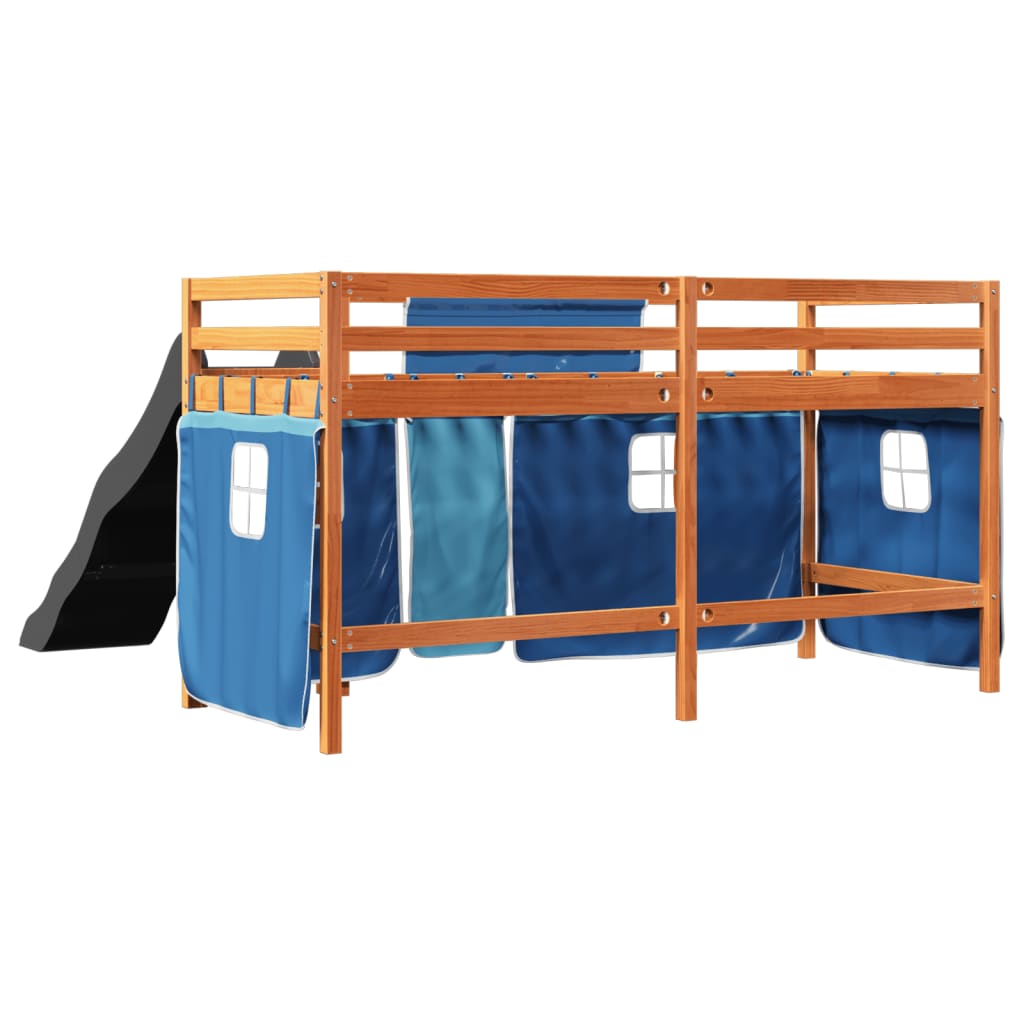 Lit mezzanine enfants et rideaux bleu 80x200cm bois pin massif Lits & cadres de lit vidaXL   