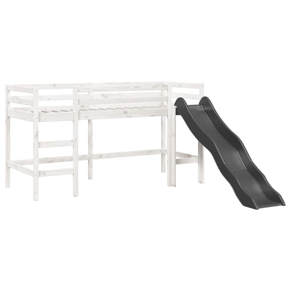 Lit mezzanine enfants et rideaux blanc/noir 90x200cm pin massif Lits & cadres de lit vidaXL   