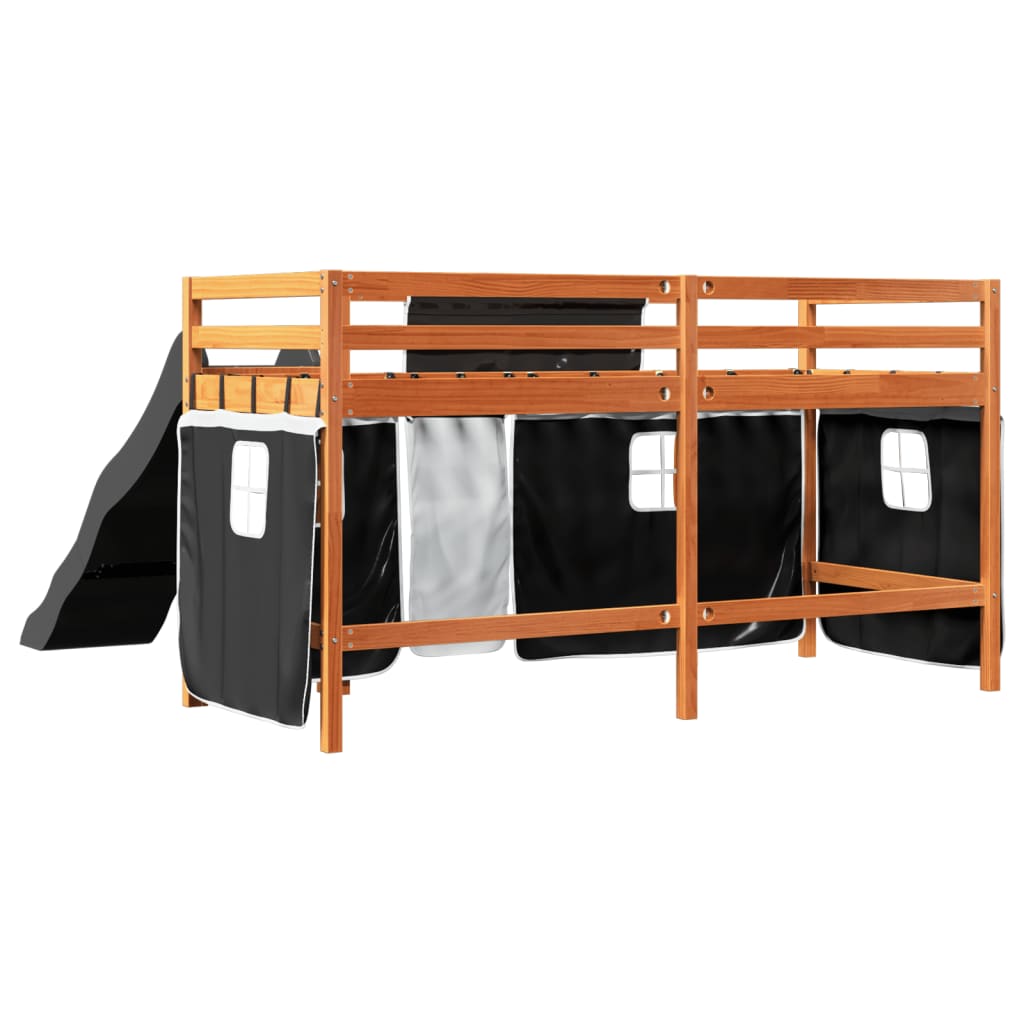 Lit mezzanine enfants et rideaux blanc/noir 90x200cm pin massif Lits & cadres de lit vidaXL   