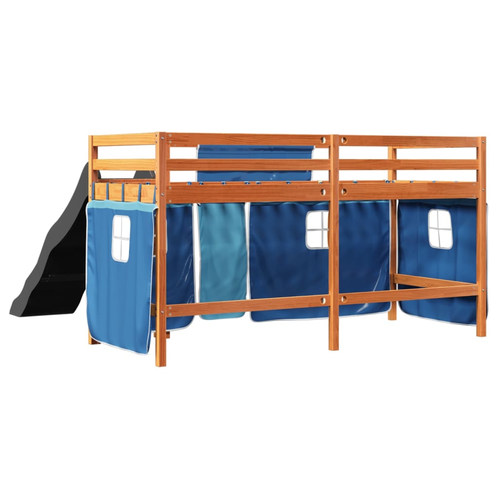 Lit mezzanine enfants et rideaux bleu 90x200cm bois pin massif Lits & cadres de lit vidaXL   