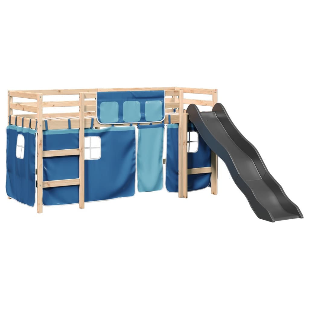 Lit mezzanine enfants et rideaux bleu 90x190cm bois pin massif Lits & cadres de lit vidaXL   