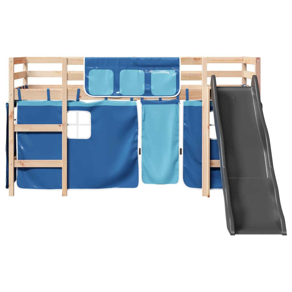 Lit mezzanine enfants et rideaux bleu 90x190cm bois pin massif Lits & cadres de lit vidaXL   