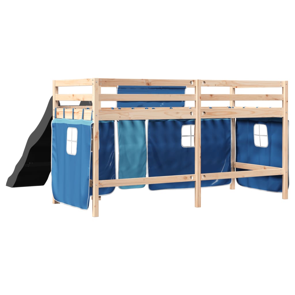 Lit mezzanine enfants et rideaux bleu 90x190cm bois pin massif Lits & cadres de lit vidaXL   