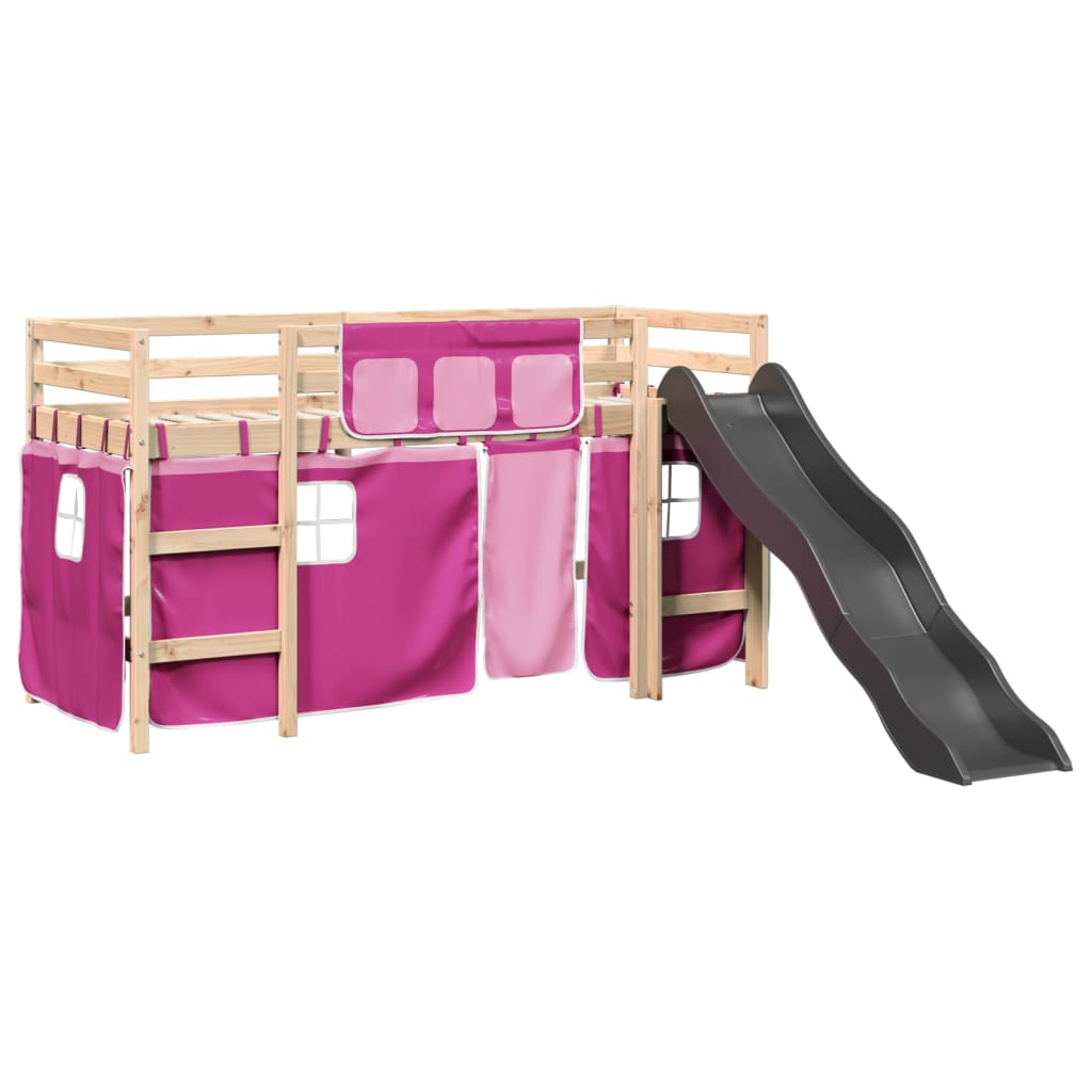 Lit mezzanine enfants et rideaux rose 90x190cm bois pin massif Lits & cadres de lit vidaXL   