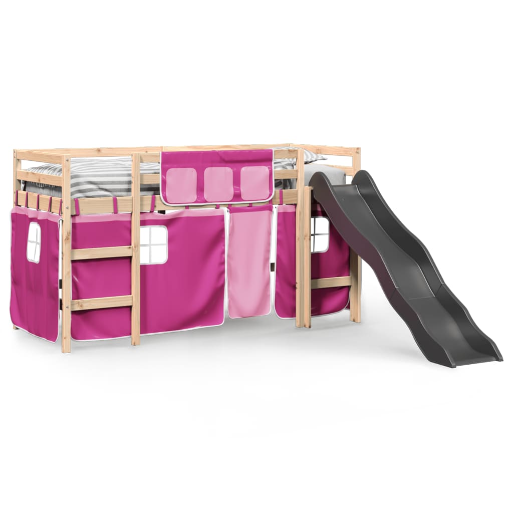 Lit mezzanine enfants et rideaux rose 90x190cm bois pin massif Lits & cadres de lit vidaXL   