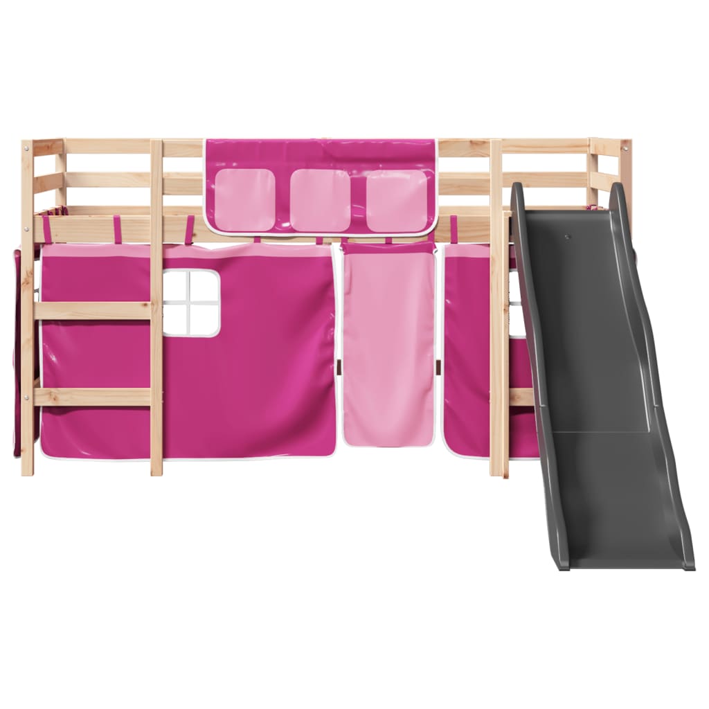 Lit mezzanine enfants et rideaux rose 90x190cm bois pin massif Lits & cadres de lit vidaXL   