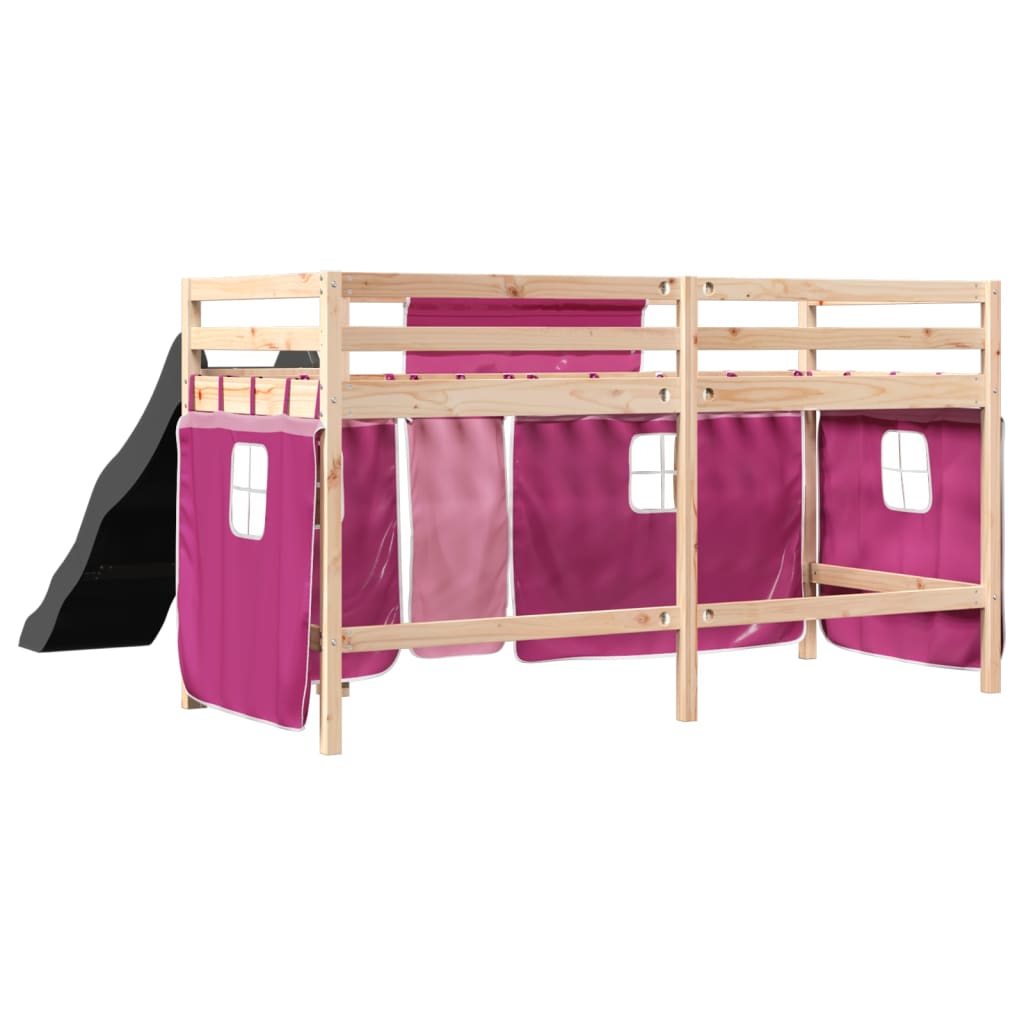 Lit mezzanine enfants et rideaux rose 90x190cm bois pin massif Lits & cadres de lit vidaXL   