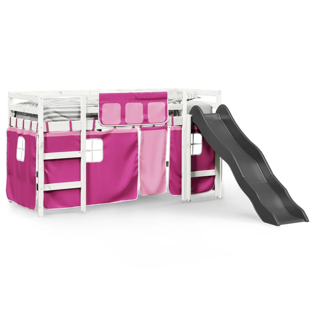 Lit mezzanine enfants et rideaux rose 90x190cm bois pin massif Lits & cadres de lit vidaXL   