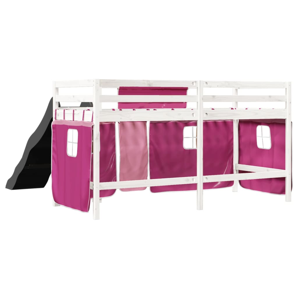 Lit mezzanine enfants et rideaux rose 90x190cm bois pin massif Lits & cadres de lit vidaXL   