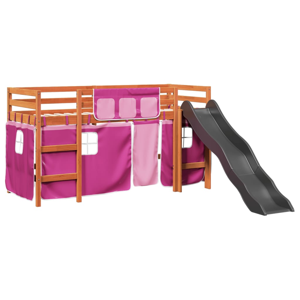 Lit mezzanine enfants et rideaux rose 90x190cm bois pin massif Lits & cadres de lit vidaXL   