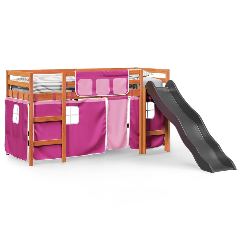 Lit mezzanine enfants et rideaux rose 90x190cm bois pin massif Lits & cadres de lit vidaXL   