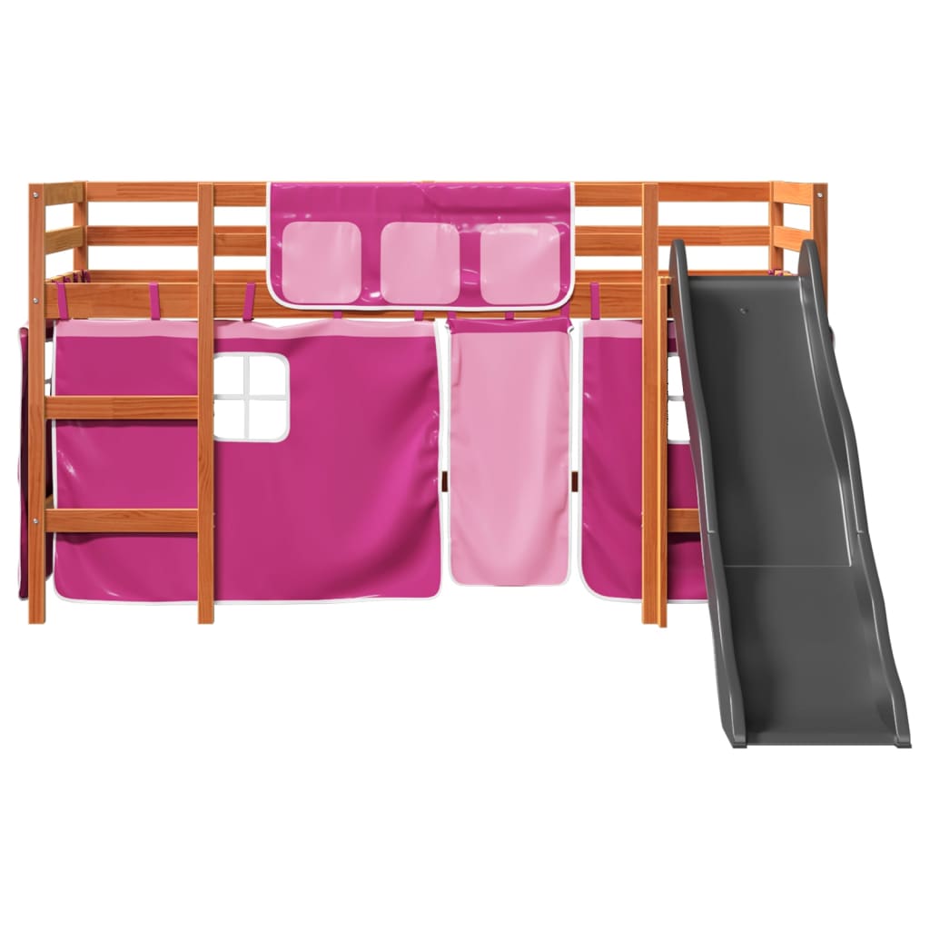 Lit mezzanine enfants et rideaux rose 90x190cm bois pin massif Lits & cadres de lit vidaXL   