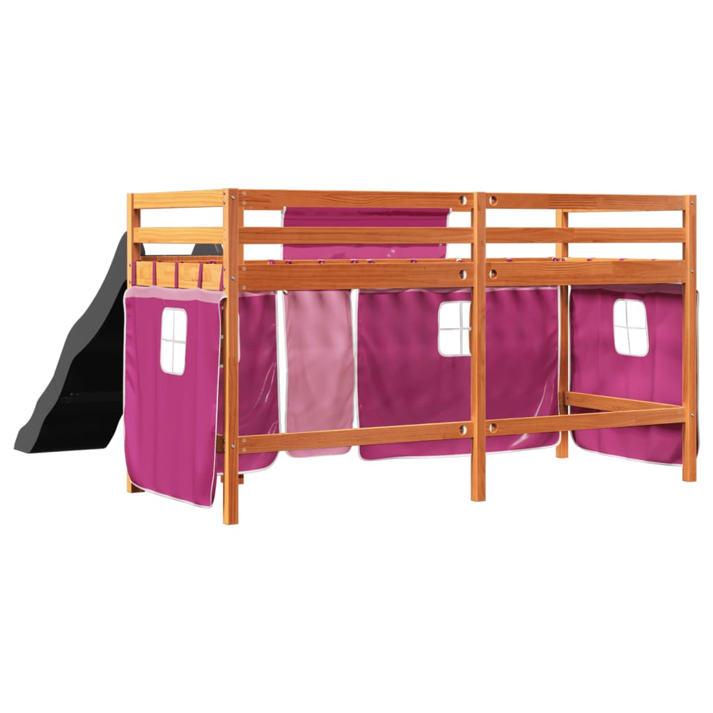 Lit mezzanine enfants et rideaux rose 90x190cm bois pin massif Lits & cadres de lit vidaXL   