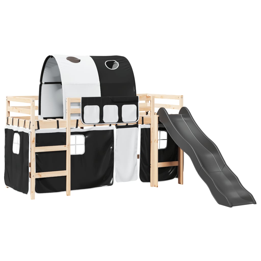 Lit mezzanine enfants et tunnel blanc/noir 80x200cm pin massif Lits & cadres de lit vidaXL   