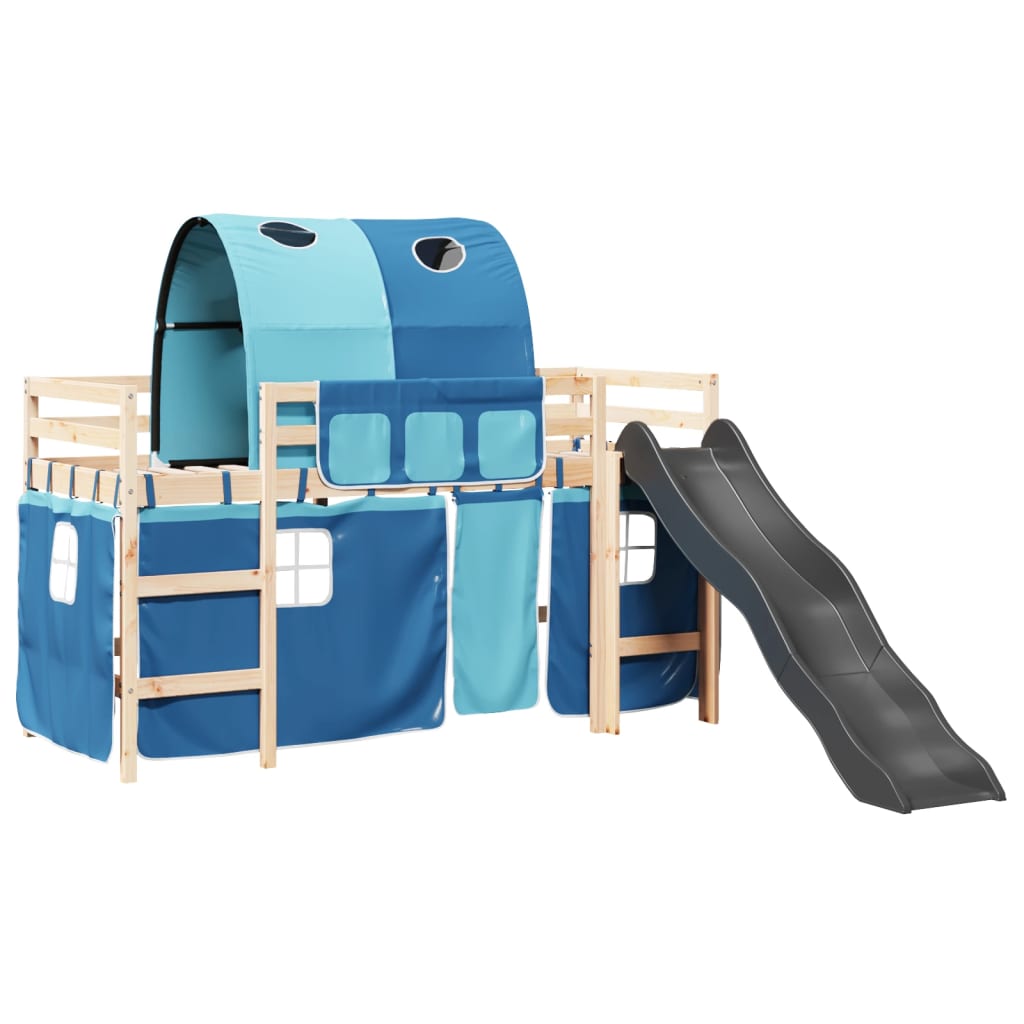 Lit mezzanine enfants avec tunnel bleu 80x200cm bois pin massif Lits & cadres de lit vidaXL   