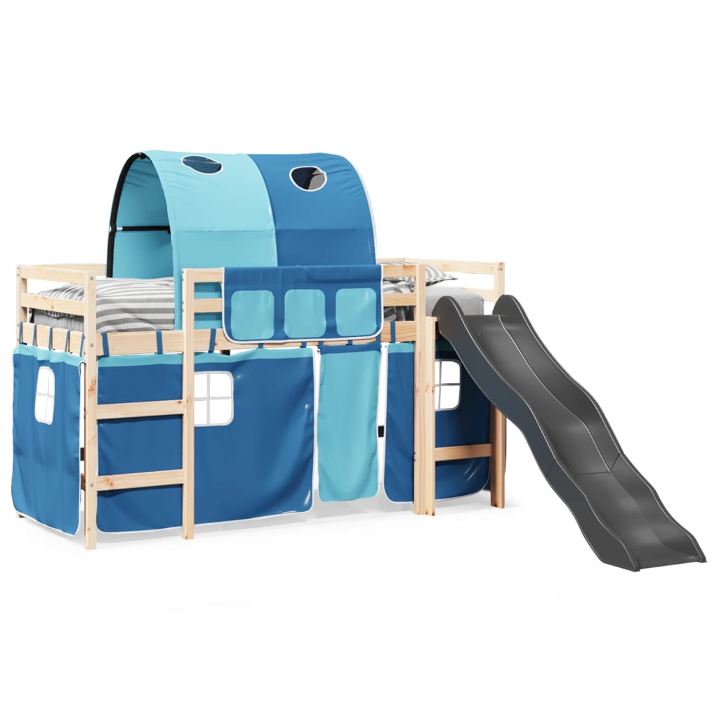 Lit mezzanine enfants avec tunnel bleu 80x200cm bois pin massif Lits & cadres de lit vidaXL   