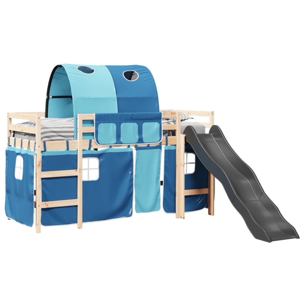 Lit mezzanine enfants avec tunnel bleu 80x200cm bois pin massif Lits & cadres de lit vidaXL   