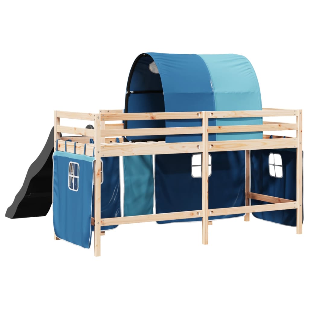 Lit mezzanine enfants avec tunnel bleu 80x200cm bois pin massif Lits & cadres de lit vidaXL   