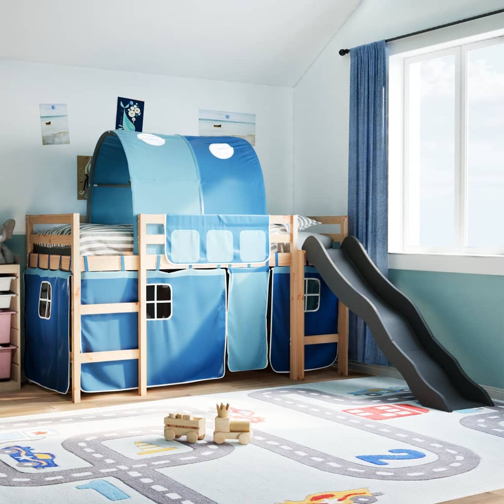 Lit mezzanine enfants avec tunnel bleu 80x200cm bois pin massif Lits & cadres de lit vidaXL   