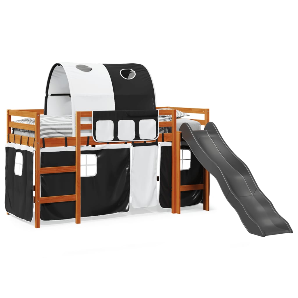 Lit mezzanine enfants et tunnel blanc/noir 80x200cm pin massif Lits & cadres de lit vidaXL   