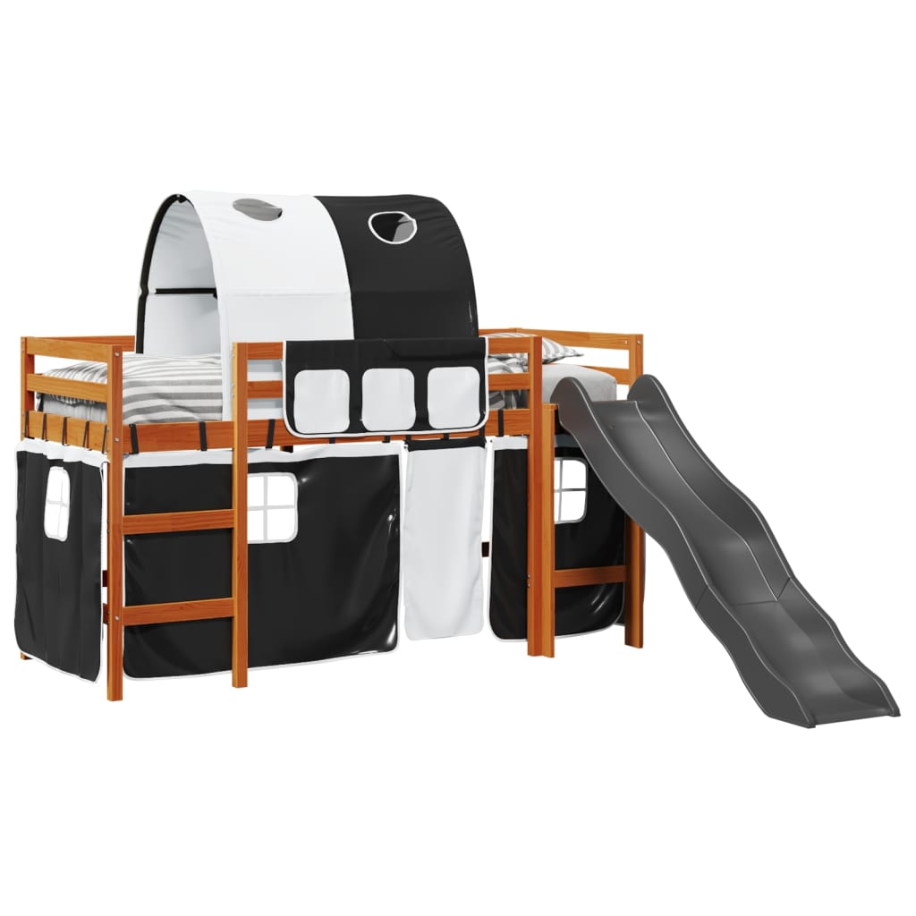 Lit mezzanine enfants et tunnel blanc/noir 80x200cm pin massif Lits & cadres de lit vidaXL   