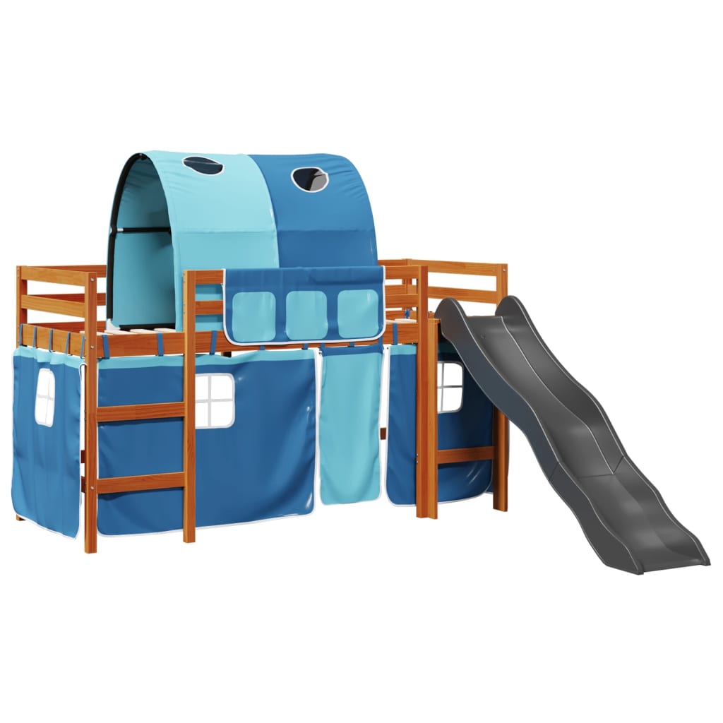 Lit mezzanine enfants avec tunnel bleu 80x200cm bois pin massif Lits & cadres de lit vidaXL   