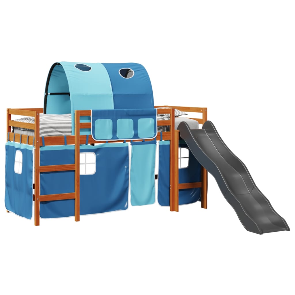 Lit mezzanine enfants avec tunnel bleu 80x200cm bois pin massif Lits & cadres de lit vidaXL   