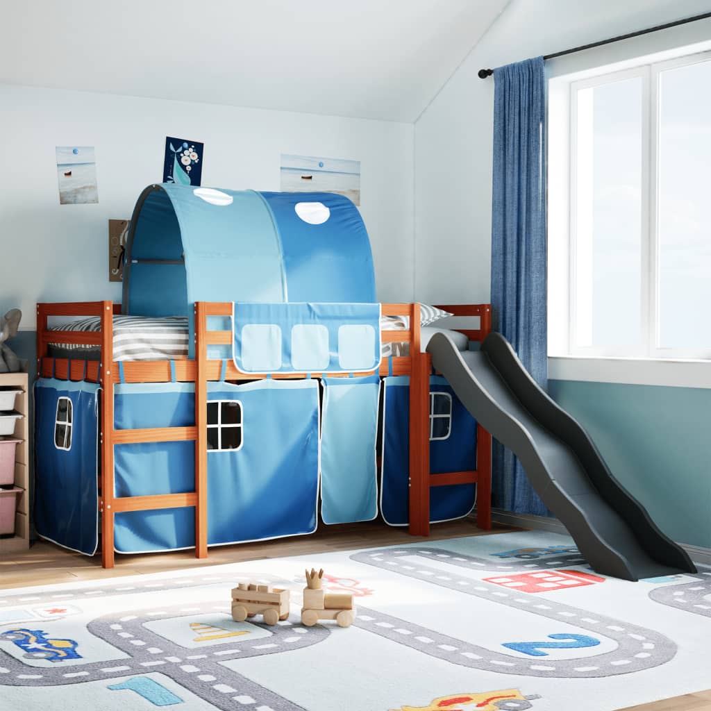 Lit mezzanine enfants avec tunnel bleu 80x200cm bois pin massif Lits & cadres de lit vidaXL   