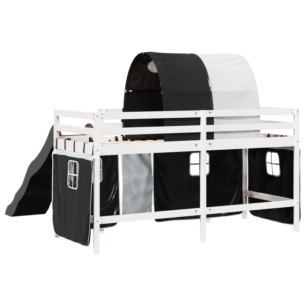 Lit mezzanine enfants et tunnel blanc/noir 90x200 cm pin massif Lits & cadres de lit vidaXL   