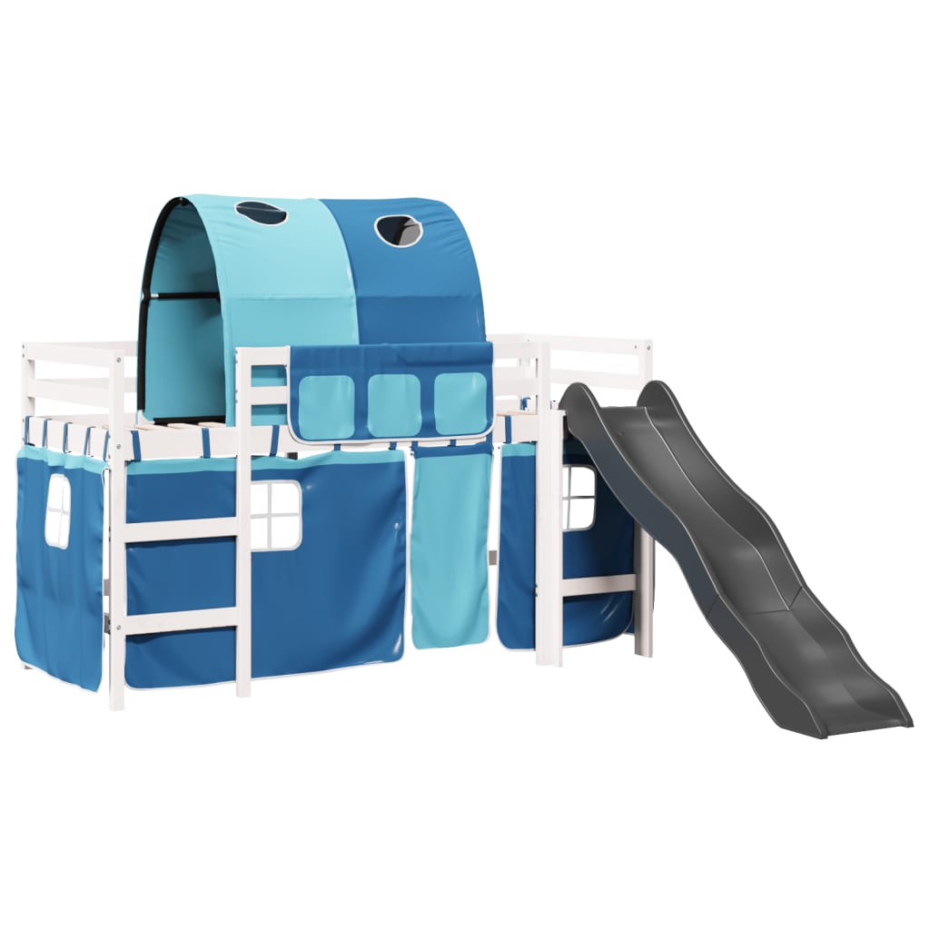 Lit mezzanine enfants et tunnel bleu 90x200cm bois pin massif Lits & cadres de lit vidaXL   