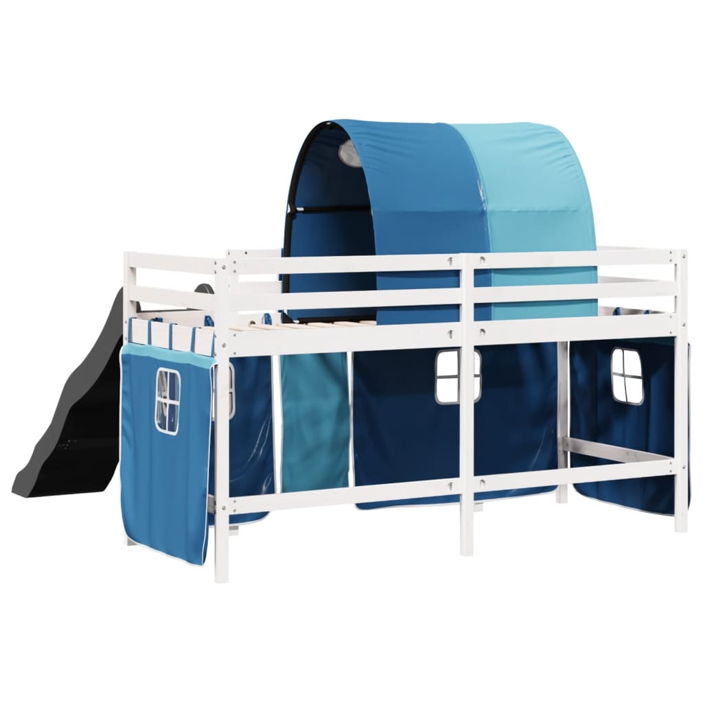 Lit mezzanine enfants et tunnel bleu 90x200cm bois pin massif Lits & cadres de lit vidaXL   