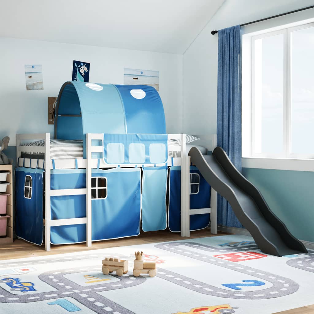 Lit mezzanine enfants et tunnel bleu 90x200cm bois pin massif Lits & cadres de lit vidaXL   